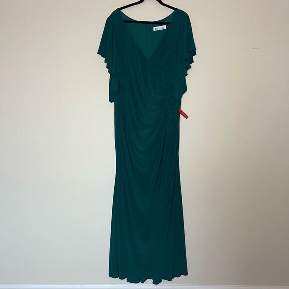 NEW Mac Duggal Faux Wrap Butterfly Sleeve Gown Emerald Green 20W - Picture 4 of 12